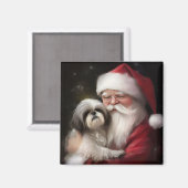 Aimant Shih Tzu Avec Noël Festif Du Père Noël (Recto/Verso)