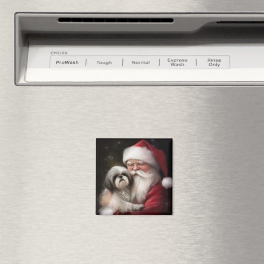 Aimant Shih Tzu Avec Noël Festif Du Père Noël (In Situ (Lave-vaisselle))