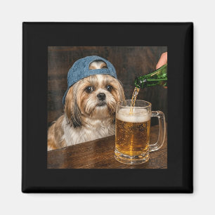 Aimant Shih Tzu Buvant de la Bière Drôle de Shih Tzu Chie