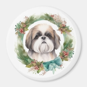 Aimant Shih Tzu Christmas Wreath Festive Pup