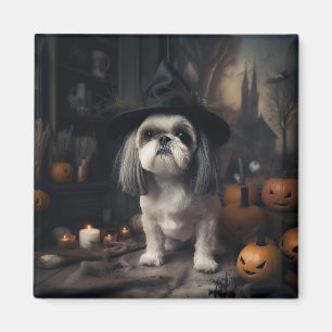 Aimant Shih Tzu Citrouilles Halloween Épouvantable