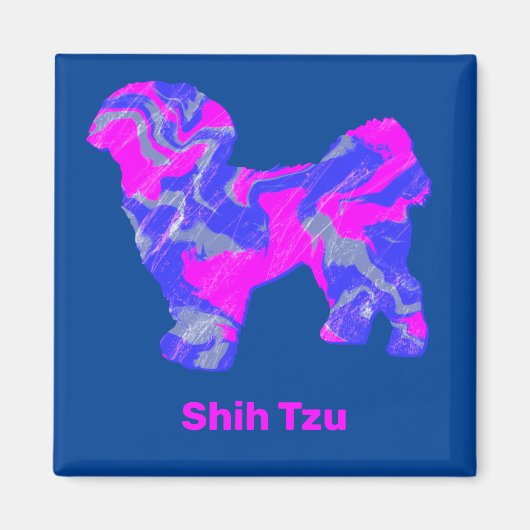 Aimant Shih Tzu Cute Dog Silhouette Crazy Hot Rose & Blue (Devant)