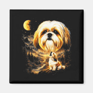 Aimant Shih tzu hurlant à la lune vintage 90s drôle de ch