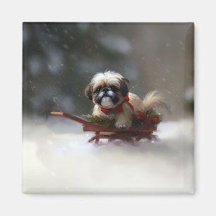 Aimant Shih Tzu Noël neige hiver