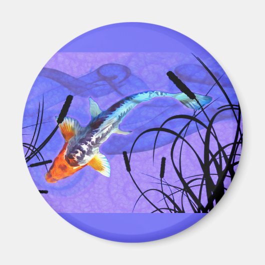 Aimant Shusui Koi dans l'étang violet avec des cavails (Devant)