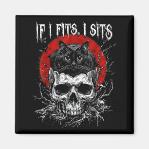 Aimant Si ça va je m'assois crâne de chat noir humour noi
