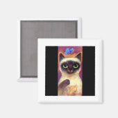 Aimant Siamese Cat Feline Papillon Art - Multi (Recto/Verso)