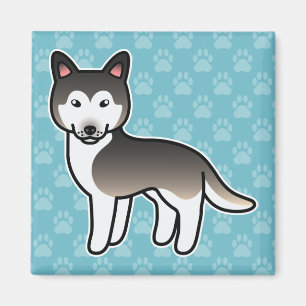 Aimant Siberian Husky de dessin animé gris loup
