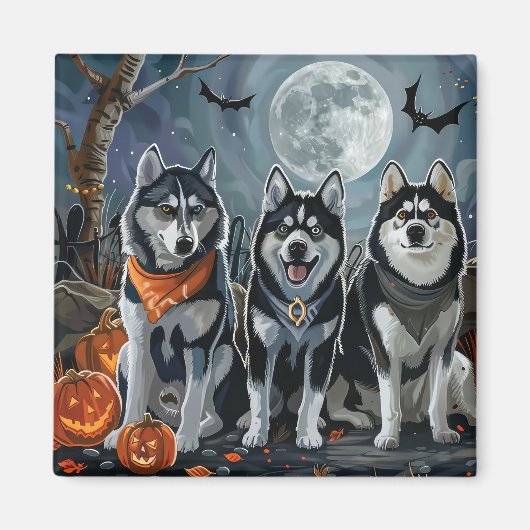 Aimant Siberian Husky Halloween Épouvantable  (Devant)