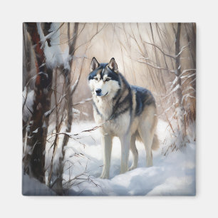 Aimant Siberian Husky Qu'il neige Noël