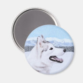 Aimant Sibérie Husky (argent et blanc) Peinture Chien Art (Recto/Verso)