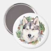 Aimant Sibérie Husky Christmas Wreath Festive Pup (Recto/Verso)