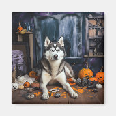Aimant Sibérie Husky Citrouille Halloween effrayant (Devant)