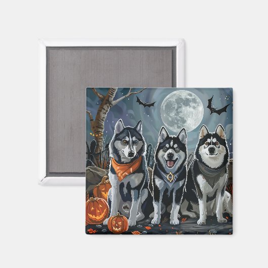Aimant Sibérie Husky Halloween Éffrayant (Recto/Verso)