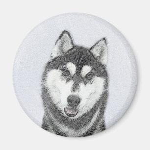 Aimant Sibérie Husky (noir et blanc) Peinture Chien Art