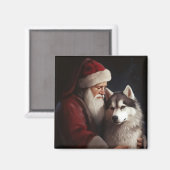Aimant Sibérien Husky avec Noël Festif du Père Noël (Recto/Verso)