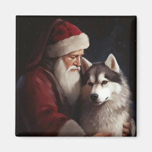 Aimant Sibérien Husky avec Noël Festif du Père Noël