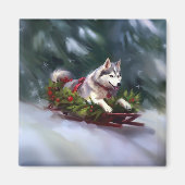 Aimant Sibérien Husky neige de Noël hiver (Devant)