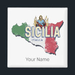 Aimant Sicile Drapeau Italie Carte Rétro Souvenir Vintage<br><div class="desc">Sicile, région en Italie avec carte de pays et Agatha de Catane design, drapeau vintage italien, souvenir pour les vacances à Palerme. Sicile avec Retro Agatha de Catane design et carte comme souvenir Italie et Europe! Style de vie pour les randonneurs siciliens et les voyages en ville en Europe. Sicile...</div>