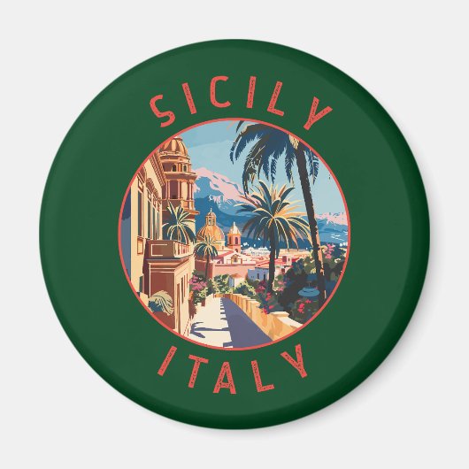 Aimant Sicile Italie Retro Cercle désorganisé (Devant)