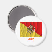 Aimant Sicilia agitant drapeau avec nom (Recto/Verso)