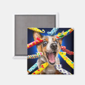 Aimant Sifflets de fête pour chien heureux (Recto/Verso)
