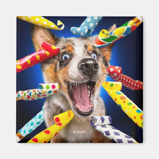 Aimant Sifflets de fête pour chien heureux (Devant)