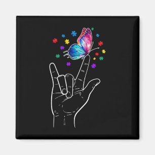 Aimant Signe de la main Je t'aime Papillon Autisme Sensib