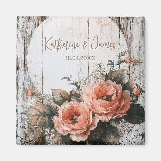 Aimant Signe de Mariage rustique avec des noms et une dat (Devant)