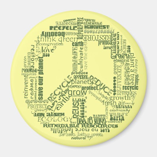 Aimant signe de paix recycler les mots verts (Devant)