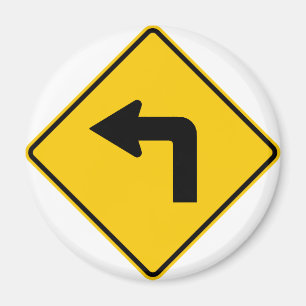 Aimant Signe de route de virage à gauche en avant