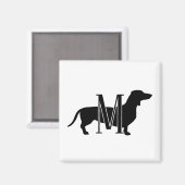 Aimant Silhouette de Doxie noir et blanc avec initiale mo (Recto/Verso)