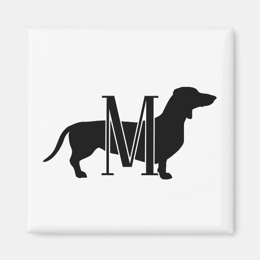 Aimant Silhouette de Doxie noir et blanc avec initiale mo (Devant)