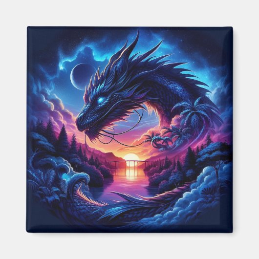 Aimant Silhouette de dragon contre un coucher de soleil v (Devant)