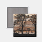 Aimant Silhouette De L'Arbre Des Bois Sur La Barque (Recto/Verso)