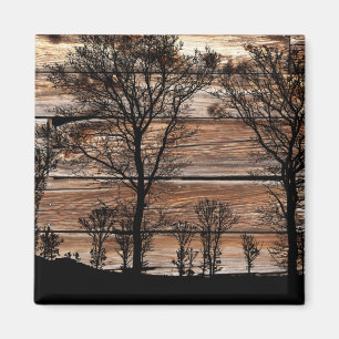 Aimant Silhouette De L'Arbre Des Bois Sur La Barque