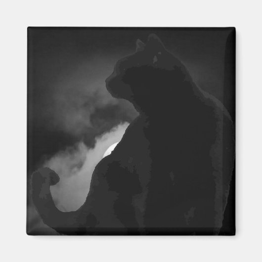 Aimant Silhouette de lune de chats noirs (Devant)