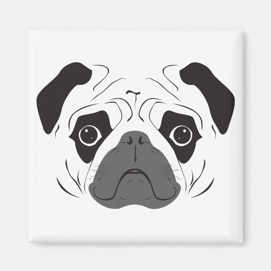 Aimant Silhouette de visage de Pug (Devant)