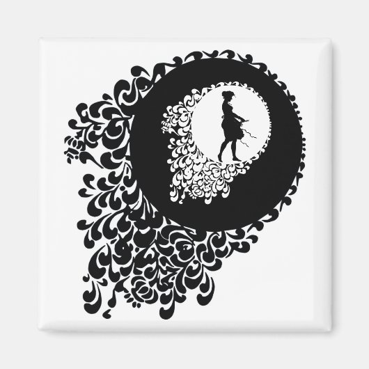 Aimant Silhouette Décorative Noire Et Blanc Fille (Devant)