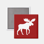 Aimant Silhouette d'élan blanc sur fond rouge (Recto/Verso)