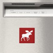 Aimant Silhouette d'élan blanc sur fond rouge (In Situ (Lave-vaisselle))