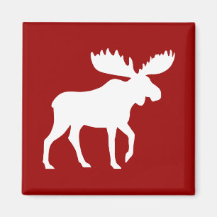 Aimant Silhouette d'élan blanc sur fond rouge