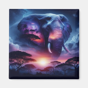 Aimant Silhouette d'éléphant d'Afrique au coucher du sole