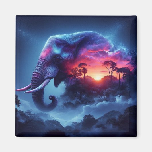 Aimant Silhouette d'éléphant fusionnée avec coucher de so (Devant)