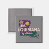Aimant Silhouette d'état rétro de Louisiane (Recto/Verso)