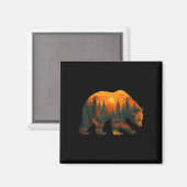 Aimant Silhouette d'ours avec paysage forestier et couche (Recto/Verso)