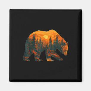 Aimant Silhouette d'ours avec paysage forestier et couche