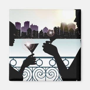 Aimant Silhouette d'un couple grillant des verres de