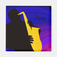 Silhouette d'un joueur de jazz, bleu & violet