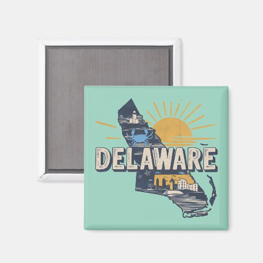 Aimant Silhouette Scénique Rétro du Delaware (Recto/Verso)